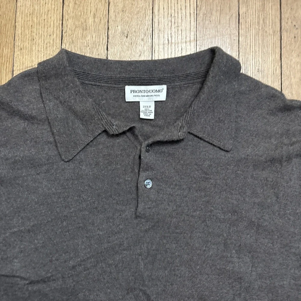 Pronto Uomo 100% Merino Wool Collared Sweater Men's Large Brown Lightweight